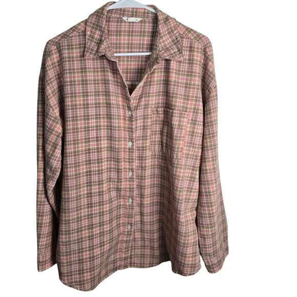 Aeropostale Tops - Aeropostale Pink Brown Plaid Flannel Long Sleeve Button Up Shirt Size Medium‎
